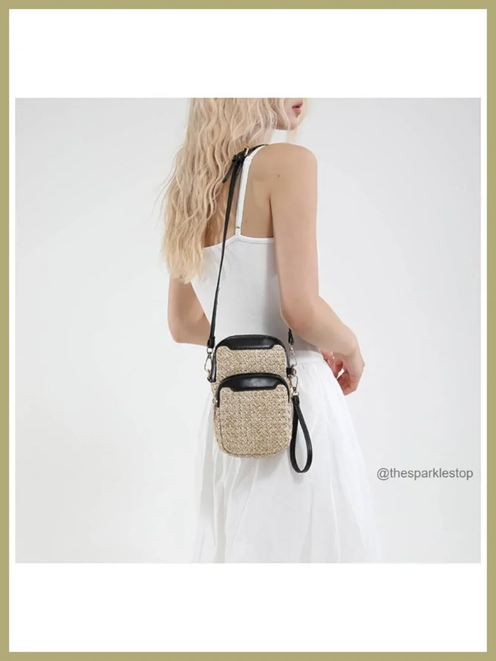 Woven Straw Crossbody Bag for Women Lightweight Multi Zipper Pockets Wristlet